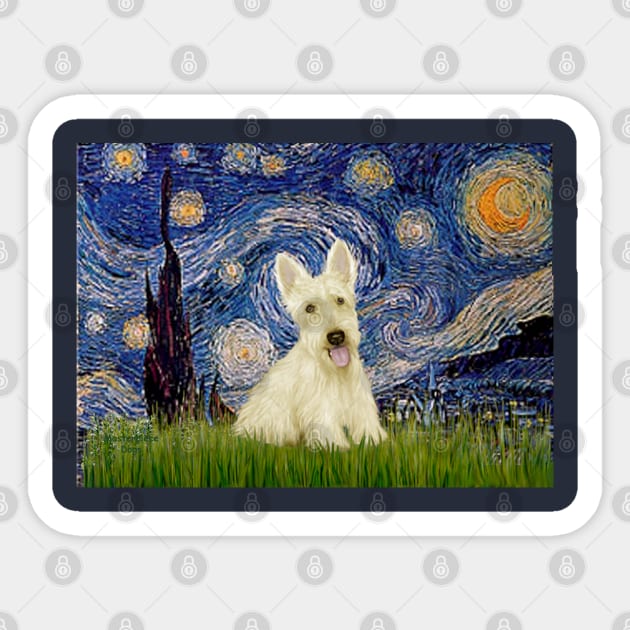 Starry Night Adapted to Feature a Scottish Terrier (cream or white) Sticker by Dogs Galore and More